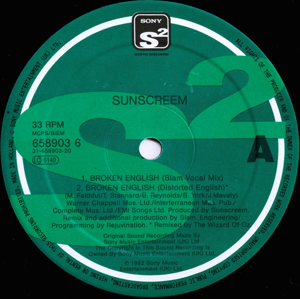 Sunscreem - Broken English | Sony Soho Square (658903 6) - 3