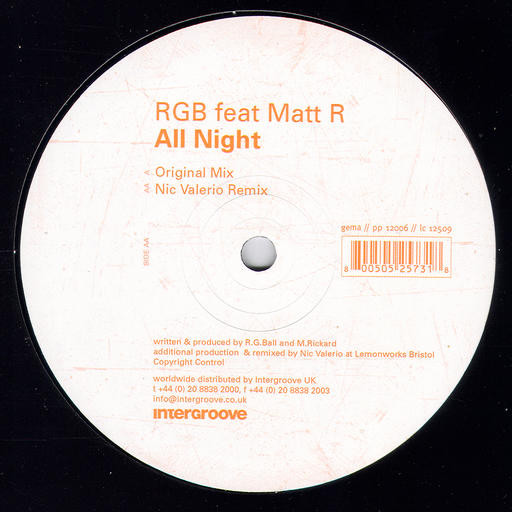 RGB Feat. Matt R - All Night | Plastik Park (PP 12006) - main