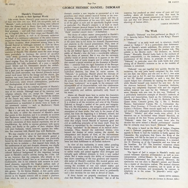 Deborah - Oratorio In Three Parts
