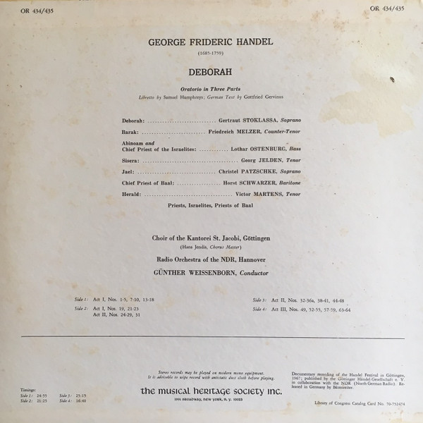 Deborah - Oratorio In Three Parts