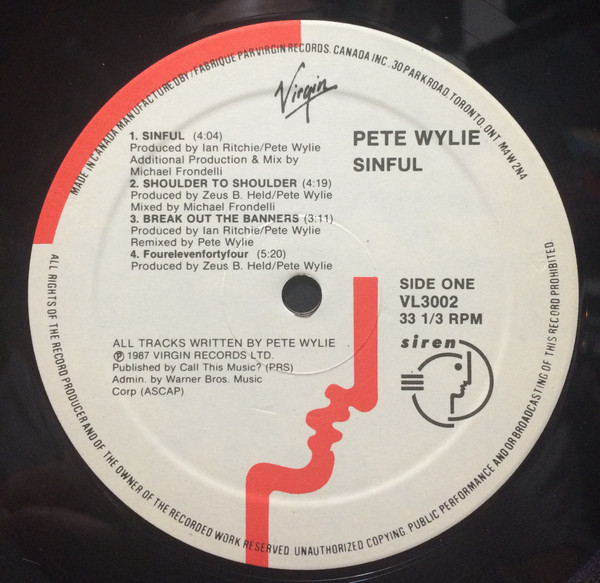 Pete Wylie - Sinful | Virgin (VL 3002) - 3 Pete Wylie - Sinful | Virgin (VL 3002) - 3