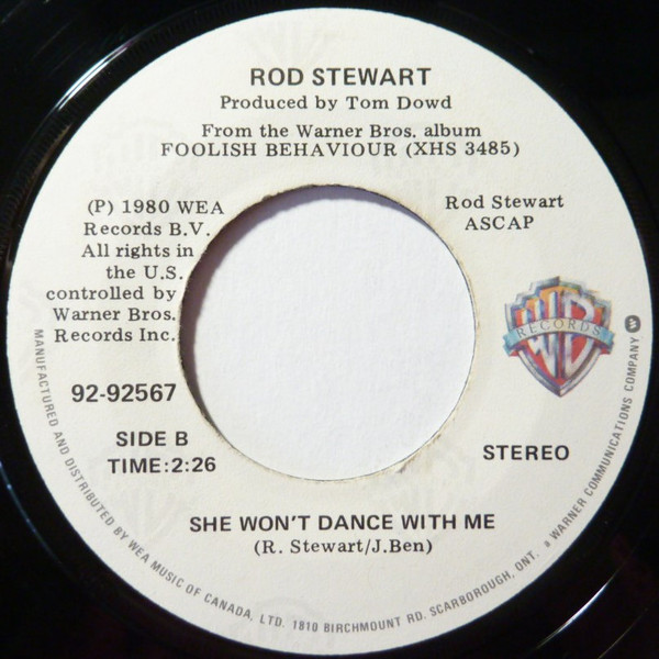 Rod Stewart - Infatuation / She Won't Dance With Me | Warner Bros. Records (92 92567) - 2