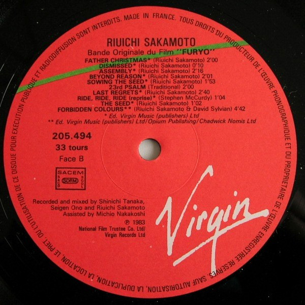 Ryuichi Sakamoto - Furyo - Bande Originale Du Film | Virgin (205494) - 4 Ryuichi Sakamoto - Furyo - Bande Originale Du Film | Virgin (205494) - 4