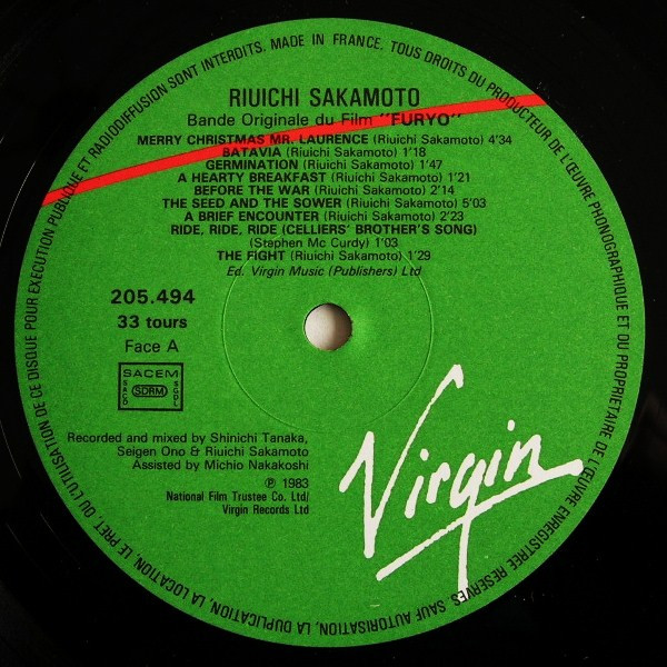 Ryuichi Sakamoto - Furyo - Bande Originale Du Film | Virgin (205494) - 3 Ryuichi Sakamoto - Furyo - Bande Originale Du Film | Virgin (205494) - 3