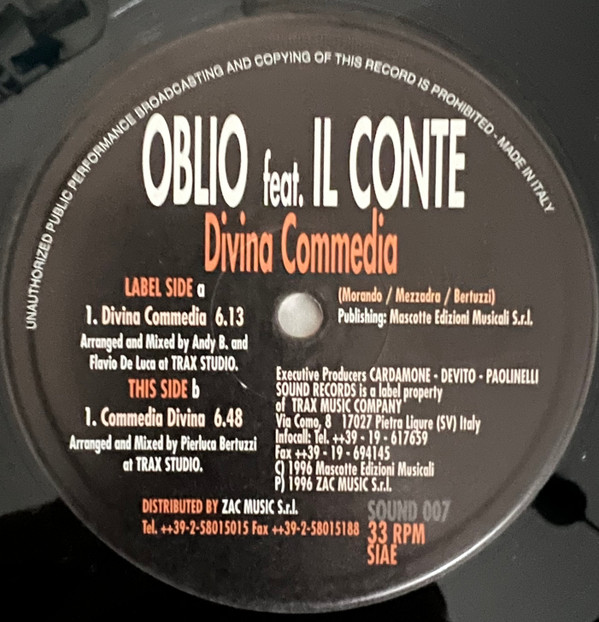 Oblio Feat. Il Conte - Divina Commedia | Sound Records (SOUND 007) - main