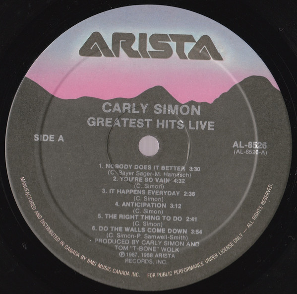 Carly Simon - Greatest Hits Live | Arista (AL-8526) - 3 Carly Simon - Greatest Hits Live | Arista (AL-8526) - 3