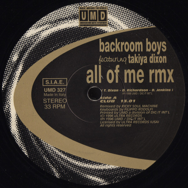 Backroom Boys Featuring Takiya Dixon - All Of Me Rmx | Underground Music Department (UMD) (UMD 327) - 2 Backroom Boys Featuring Takiya Dixon - All Of Me Rmx | Underground Music Department (UMD) (UMD 327) - 2