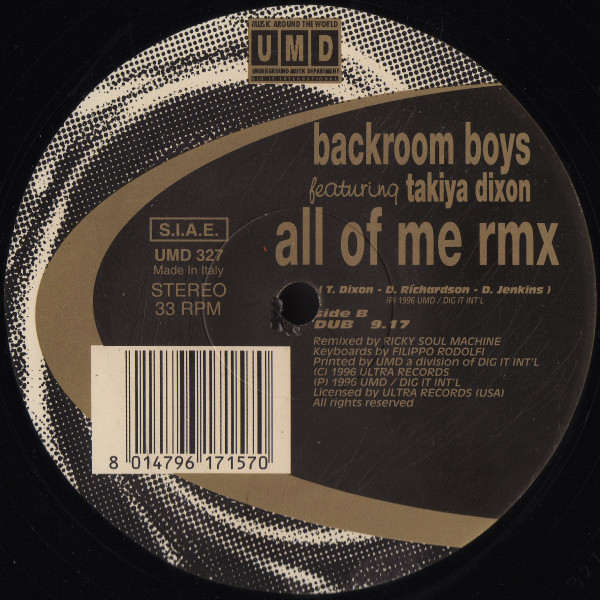 Backroom Boys Featuring Takiya Dixon - All Of Me Rmx | Underground Music Department (UMD) (UMD 327) - 3 Backroom Boys Featuring Takiya Dixon - All Of Me Rmx | Underground Music Department (UMD) (UMD 327) - 3