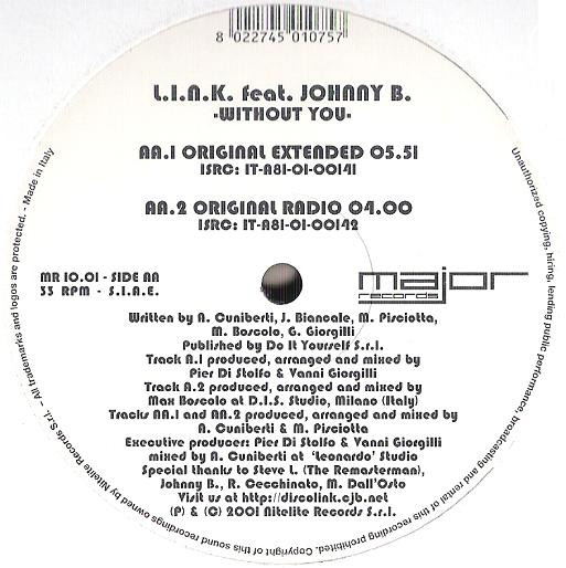 L.I.N.K. Feat. Johnny B. - Without You | Major Records (MR 10.01) - 2 L.I.N.K. Feat. Johnny B. - Without You | Major Records (MR 10.01) - 2