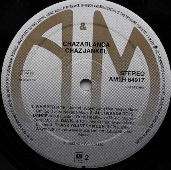 Chaz Jankel - Chazablanca | A&M Records (AMLH 64917) - 4 Chaz Jankel - Chazablanca | A&M Records (AMLH 64917) - 4