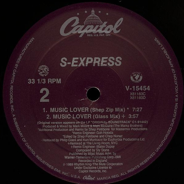 S'Express - Music Lover | Capitol Records (V-15454) - 4 S'Express - Music Lover | Capitol Records (V-15454) - 4