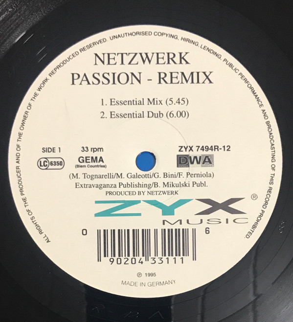 Netzwerk - Passion - Remix | ZYX Music (ZYX 7494R-12) - main