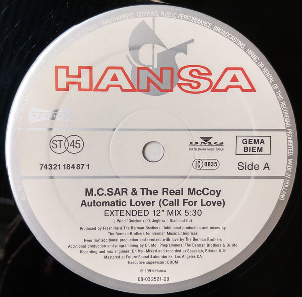 Real McCoy - Automatic Lover (Call For Love) | Hansa (74321 18487 1) - 3