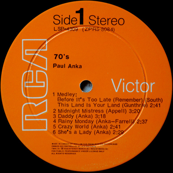 Paul Anka - 70's | RCA Victor (LSP-4309) - 3 Paul Anka - 70's | RCA Victor (LSP-4309) - 3