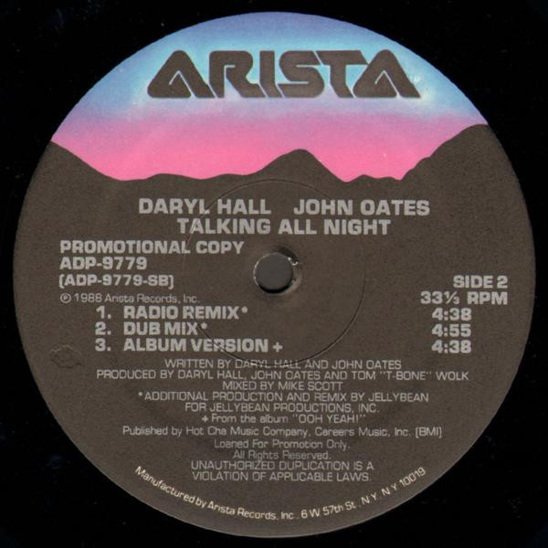 Daryl Hall & John Oates - Talking All Night | Arista (ADP-9779) - 3 Daryl Hall & John Oates - Talking All Night | Arista (ADP-9779) - 3