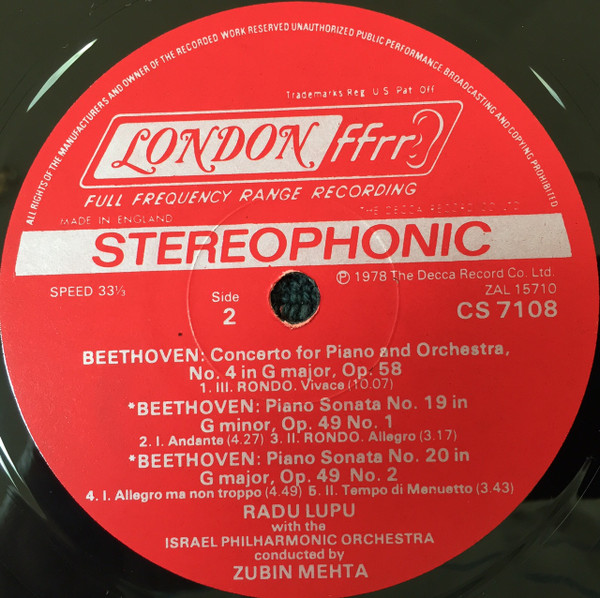 Lupu Mehta Beethoven Piano Concerto No. 4 Piano Sonatas Op. 49, Nos. 1 And 2