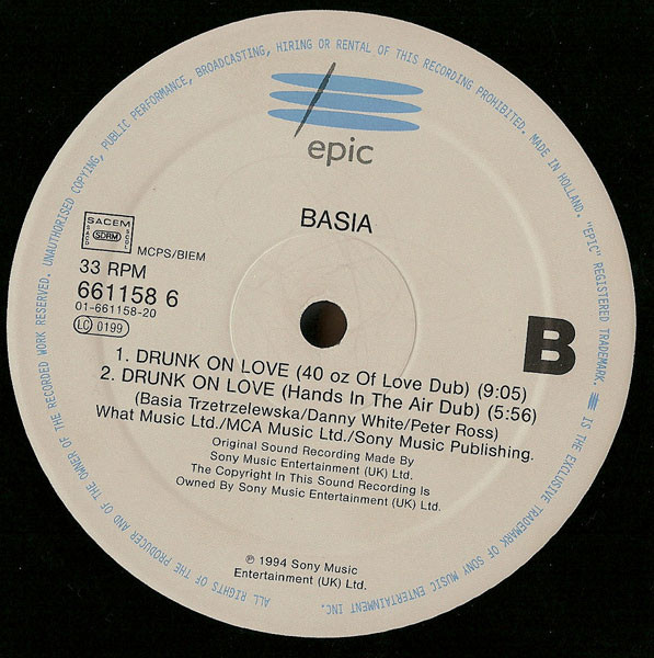 Basia - Drunk On Love (Roger S Remix) | Epic (661158 6) - 3