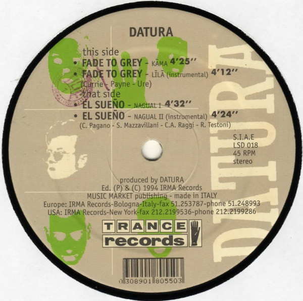 Datura Featuring Steve Strange - Fade To Grey | Trance Records (LSD 018) - 3 Datura Featuring Steve Strange - Fade To Grey | Trance Records (LSD 018) - 3