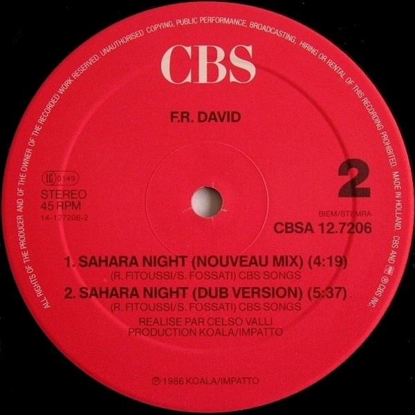 F.R. David - Sahara Night | CBS (CBSA 12.7206) - 4