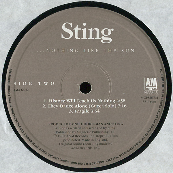 Sting - ...Nothing Like The Sun | A&M Records (AMA 6402) - 4
