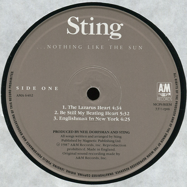 Sting - ...Nothing Like The Sun | A&M Records (AMA 6402) - 3