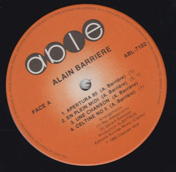 Alain Barriere - Une Chanson | Able (ABL-7102) - 4