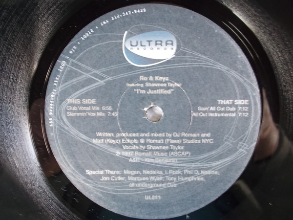 Ro & Keyz Featuring Shawnee Taylor - I'm Justified | Ultra Records (UL011) - 2