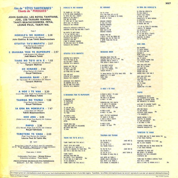 Airs de Fêtes Tahitiennes - Chants de Pirogues