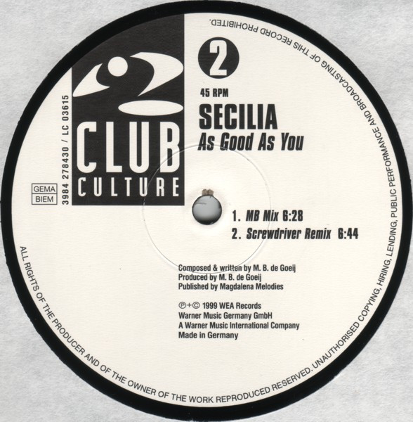 Secilia - As Good As You | Club Culture (3984 27843-0) - 4