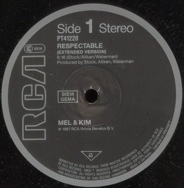 Mel & Kim - Respectable | RCA (PT41220) - 3