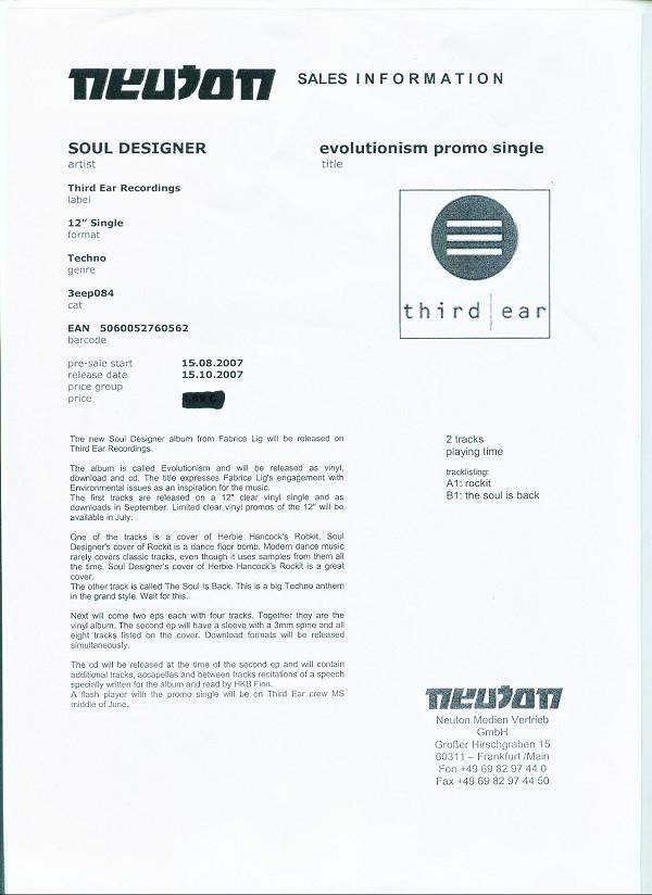 Soul Designer - Evolutionism Promo Single | Third Ear Recordings (3EEP 084)