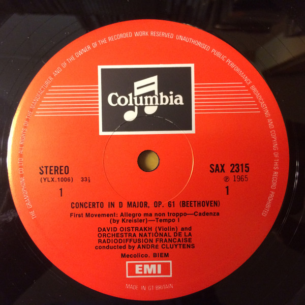 David Oistrakh, Beethoven Violin Concerto, French National Radio Orchestra, André Cluytens