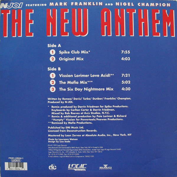 N-Joi Featuring Mark Franklin And Nigel Champion - The New Anthem | Logic Records (LUS 032) - 2