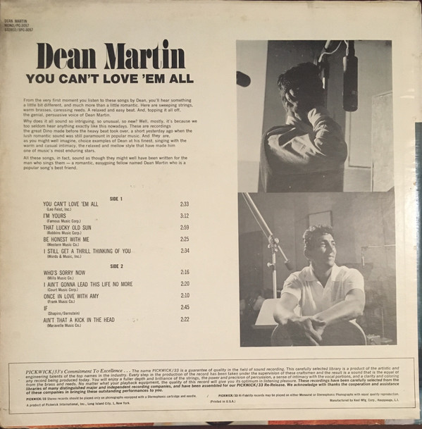 Dean Martin - You Can't Love 'Em All | Pickwick/33 Records (SPC-3057) - 2 Dean Martin - You Can't Love 'Em All | Pickwick/33 Records (SPC-3057) - 2