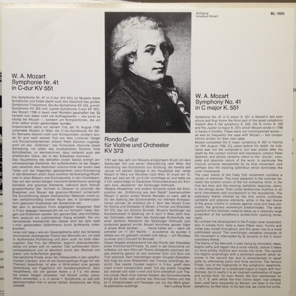 Symphony No. 41 In C K 551 'Jupiter' Rondo In C K. 373