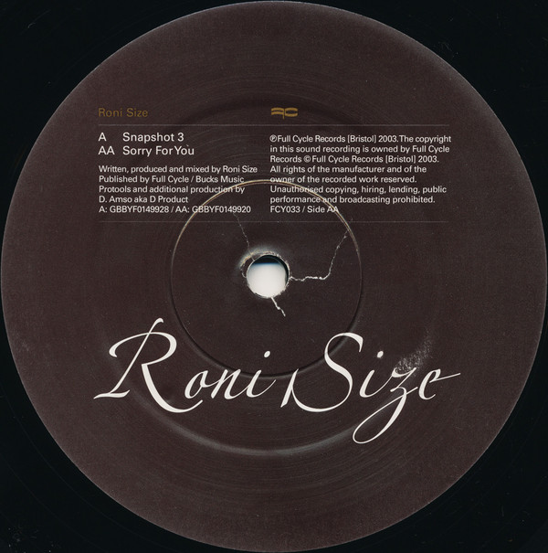 Roni Size - Snapshot 3 | Full Cycle Records (FCY033) - 3 Roni Size - Snapshot 3 | Full Cycle Records (FCY033) - 3