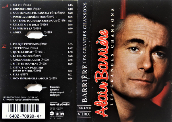 Alain Barrière - Les Grandes Chansons | Les Productions Guy Cloutier Inc. (PGC-4-930) - 2 Alain Barrière - Les Grandes Chansons | Les Productions Guy Cloutier Inc. (PGC-4-930) - 2