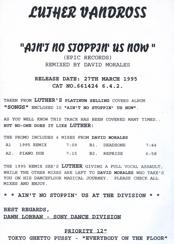 Luther Vandross - Ain't No Stoppin' Us Now | Epic (XPR 2157) - 3