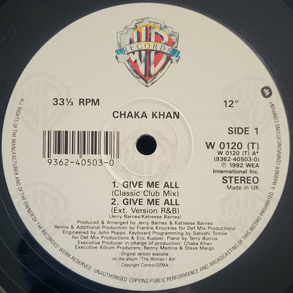Chaka Khan - Give Me All / The Woman I Am | Warner Bros. Records (W 0120 T) - 4