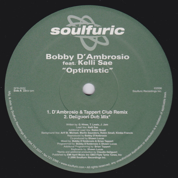 Bobby D'Ambrosio Feat. Kelli Sae - Optimistic | Soulfuric Recordings (SFR 0032) - 3 Bobby D'Ambrosio Feat. Kelli Sae - Optimistic | Soulfuric Recordings (SFR 0032) - 3