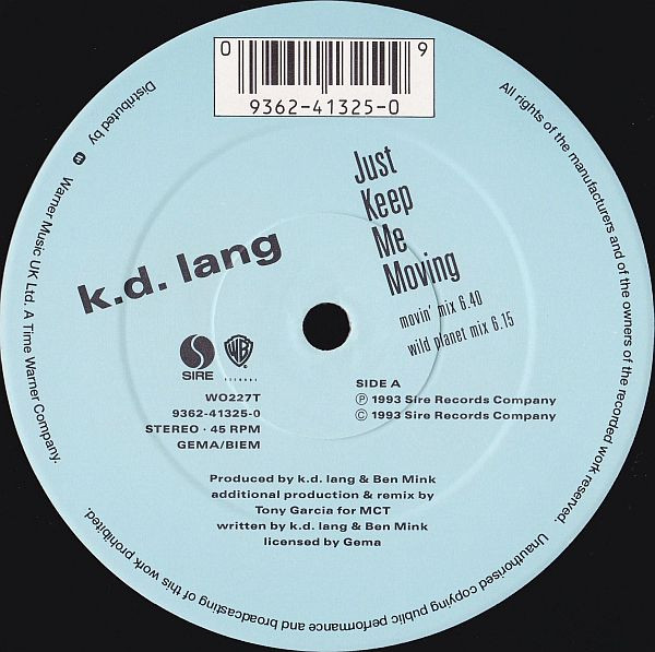 k.d. lang - Just Keep Me Moving | Warner Bros. Records (W0227T) - 3 k.d. lang - Just Keep Me Moving | Warner Bros. Records (W0227T) - 3