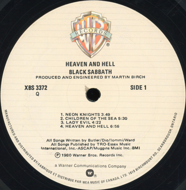 Black Sabbath - Heaven And Hell | Warner Bros. Records (XBS 3372) - 3