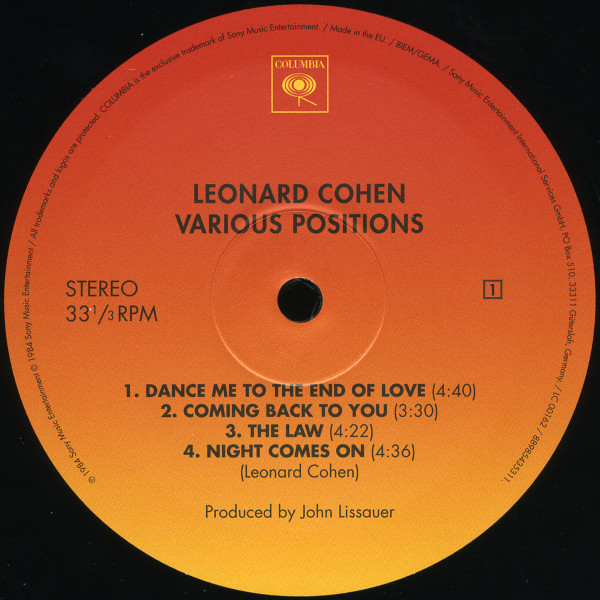 Leonard Cohen - Various Positions [Vinyl] | Sony Music (88985435311) - 3