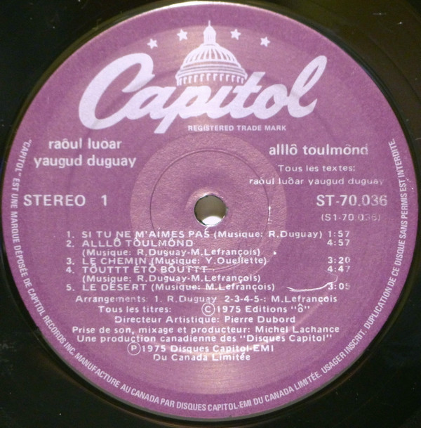Raôul Duguay - Alllô Tôulmônd | Capitol Records (ST 70.036) - 3 Raôul Duguay - Alllô Tôulmônd | Capitol Records (ST 70.036) - 3