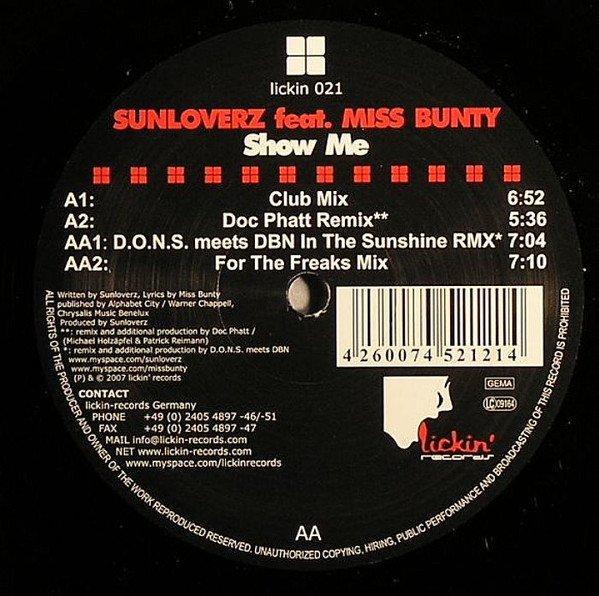 Sunloverz Feat. Miss Bunty - Show Me | Lickin' Records (lickin 021) - 2 Sunloverz Feat. Miss Bunty - Show Me | Lickin' Records (lickin 021) - 2
