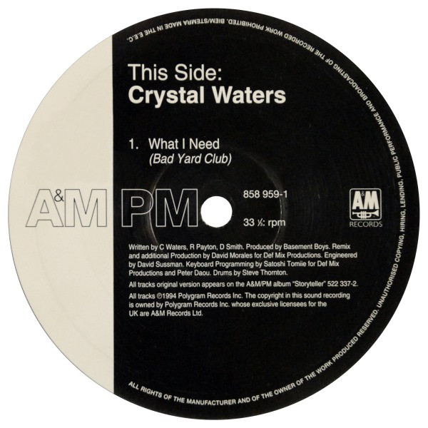 Crystal Waters - Ghetto Day / What I Need | A&M PM (858 959-1) - 3
