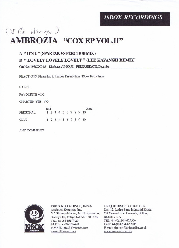 Ambrozia - Cox EP Vol. 2 | 19Box Recordings (19BOX016) - 3