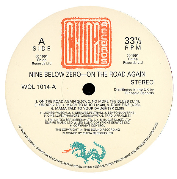 Nine Below Zero - On The Road Again | China Records (WOL 1014) - 3