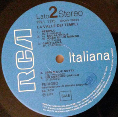 Perigeo - La Valle Dei Templi | RCA Italiana (TPL1 1175) - 4 Perigeo - La Valle Dei Templi | RCA Italiana (TPL1 1175) - 4