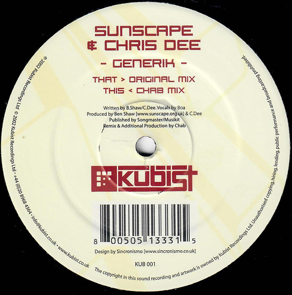 Sunscape & Chris Dee - Generik | Kubist Recordings (KUB 001) - main Sunscape & Chris Dee - Generik | Kubist Recordings (KUB 001) - main